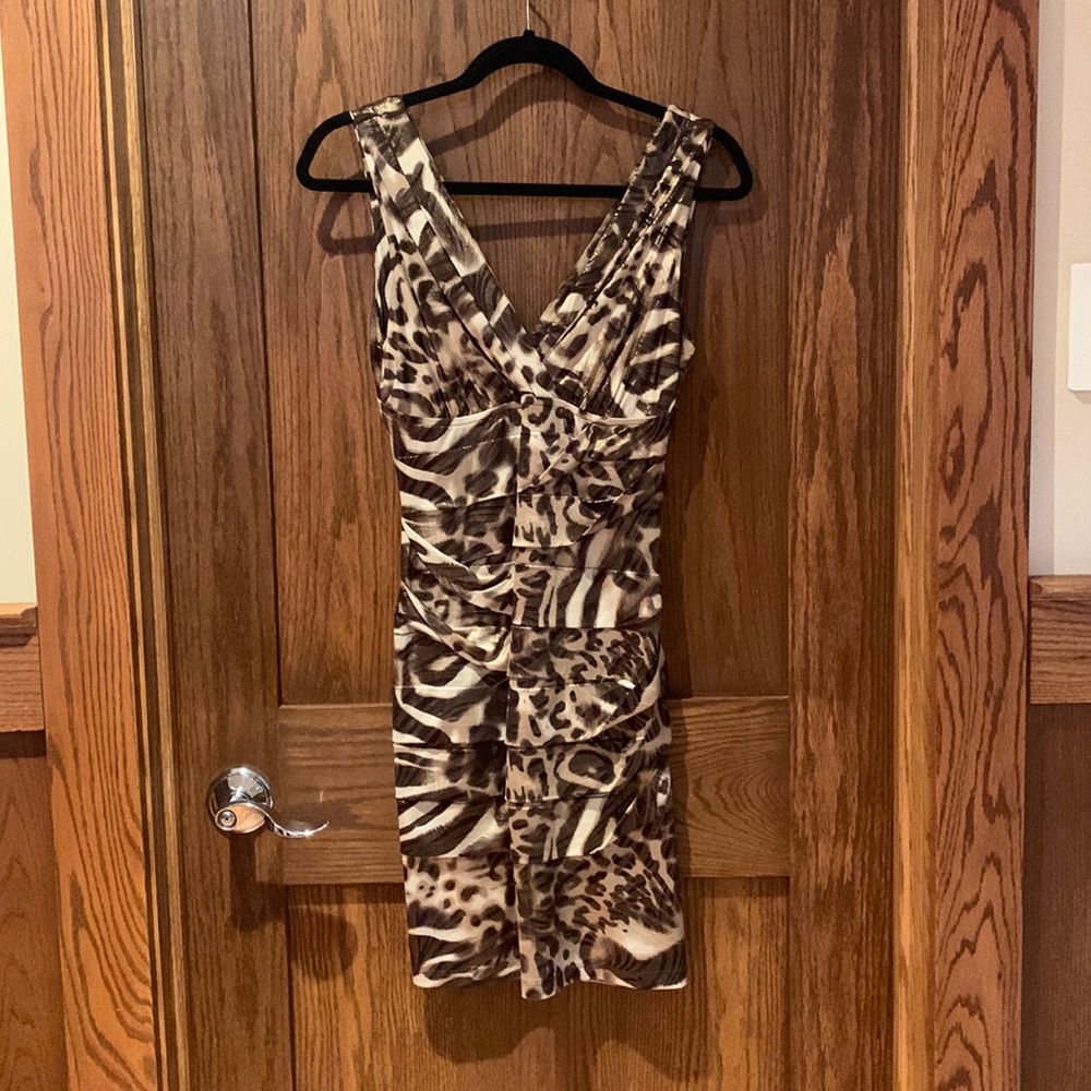 Subtle animal print, textured mini V-neck dress. Size M, from Forever 21.